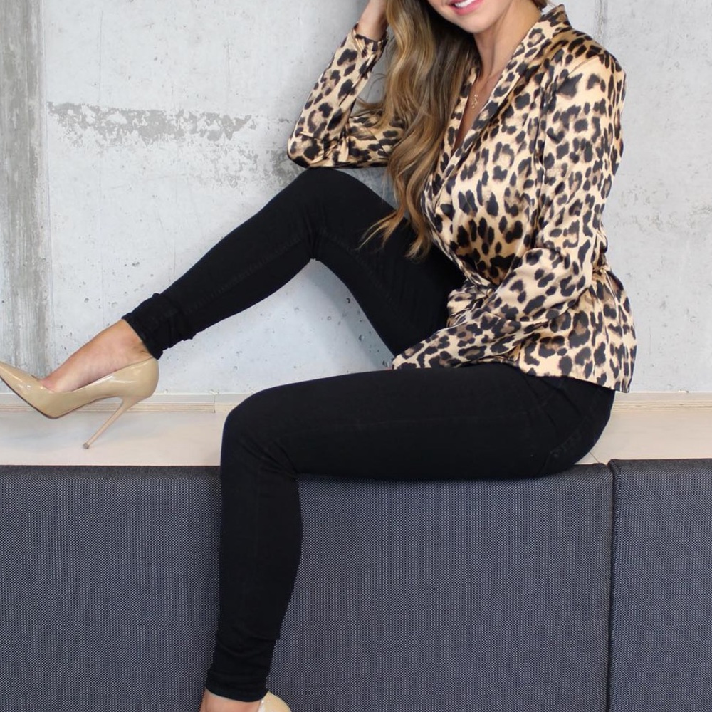 About Us leopard wrap blazer top